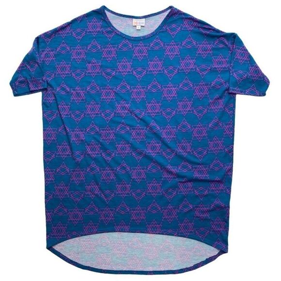 LuLaRoe Irma Blue Purple Geometric Pattern High Low Tunic Top Small - Picture 1 of 6